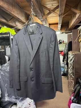 Joseph Abboud Blue-Gray Plaid Two-Button Suit